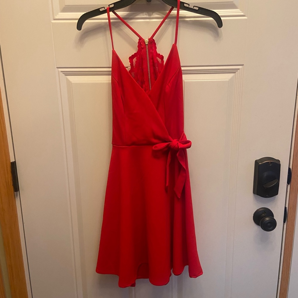 B Darlin Juniors Lace-Back Faux-Wrap Dress 5/6 Red